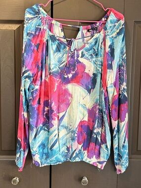 Desigual Pink Blue Purple Floral Peasant Blouse